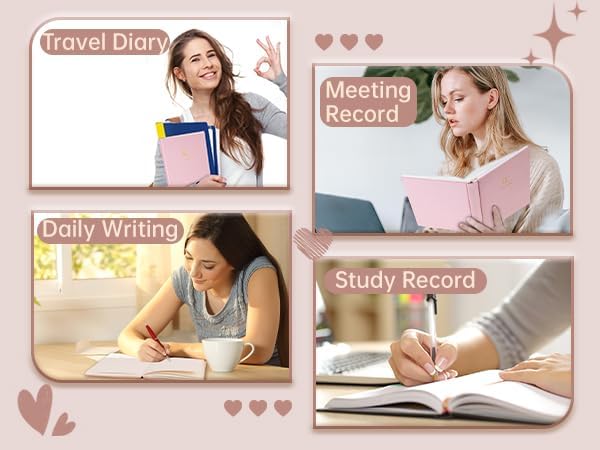 CAGIE Lined Journal Notebook for Women Girls, A5 Hardcover Linen Journals For Writing 256 Pages, Aesthetic Womens Diary, Gifts 8.3'' x 5.7'' Pink