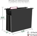 Y YOMA Plastic Extra Capacity Hanging File Folder, Letter Size, 4” Expansion, 12 Pack Black Reinforced Expanding Hanging Folders with Tabs, Heavy Duty Waterproof Accordion for Bulky Files