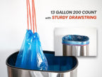 Emergiene 13 Gallon Recycling Trash Bags, 200 Count Drawstring Tall Kitchen Garbage Bags, Pre-Separated, Unscented, Ultra Strong, Leakproof, Sturdy, Translucent Blue