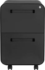 Laura Davidson Furniture Stockpile 2 Drawer Mobile File Cabinet with Lock - Under Desk Metal Filing Cabinet, Legal/Letter File Folders, Wheels and Stationary Feet, Pre-Assembled, Black