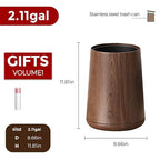 LEASYLIFE 8L/2.1GAL Modern Metal Waste Bin with Realistic Wood Texture,Built-in Bag Holder,Open-Top Trash Bin for Bathroom,Home,Office,Living Room (2.1gal Cone)