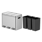 OUTLANE 45L Triple Compartment Stainless Steel Recycling Bin, Step Pedal, Soft Close Lid, Removable Liners, Smudge Resistant, Kitchen/Office Waste Sorter, 37.6x63x46.8cm