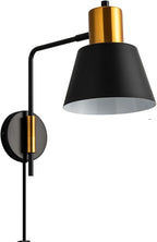 Ahaloye Modern Swing Arm Wall Sconce Plug in Set of 2, Rotatable Black Wall Lights with On/Off Cord for Bedroom, Living Room
