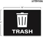 4pc Recycle Stickers + 4pc Trash Stickers | Weatherproof Vinyl Sticker Recycling Signs for Trash Bins, 7" x 10"