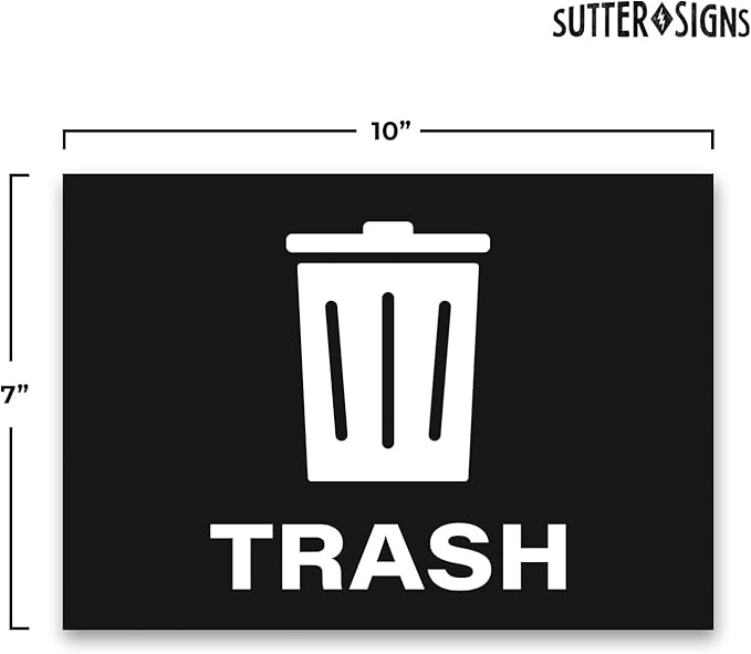 4pc Recycle Stickers + 4pc Trash Stickers | Weatherproof Vinyl Sticker Recycling Signs for Trash Bins, 7" x 10"
