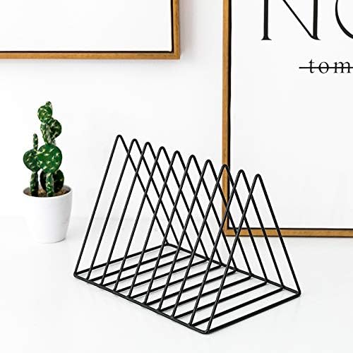 Sooyee 9 Slot Black Magazine Holder,Desktop File Sorter Organizer Triangle Bookshelf Decor Home Office