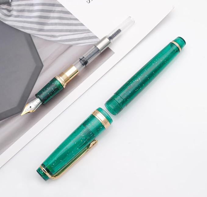 JINHAO 82 Fountain Pen (Transparent Fluorescent Dark Green,Fine Nib 0.5mm)