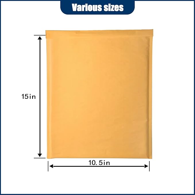 PRIMPKG Bubble Mailer Envelopes, 25 Pack Kraft Padded Envelopes, Large Bubble Mailers 10.5x15 Inch, Self-Seal Shipping Envelope, Tear-Resistant Mailing Envelope Padded