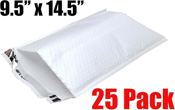 iMBAPrice 9.5x14.5 Inches White Color Polybubble Bag, 25-Pack Large Size #4 Self Seal Poly Bubble Mailers Padded Packing Envelopes (Total 25 Bags)