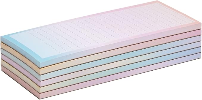 6 Pack Magnetic Notepads for Refrigerator, Grocery, Shopping, To Do Lists, 3.5x9 inch Pastel Rainbow Gradient Note Pads (60 Sheets Each)