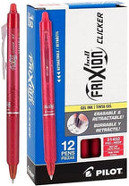 Pilot FriXion Clicker Erasable Gel Pens, Fine Point (0.7mm), Red Ink, 12-Pack - Refillable, Smooth Writing Pens for School, Journaling, and Office Use