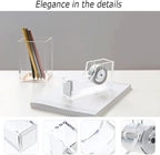 Gawsey Desk Organizers and Accessories Set with 360-Degree Rotating Pen Holder, Acrylic Stapler, Tape Holder, Staple Remover, Binder/Paper Clips Kit, Scissor and 1 Box of Staples