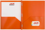 JAM PAPER Plastic Color Pop Folders - 2 Pocket Durable Folders with Metal Prongs Fastener Clasps - Orange - 3/Pack