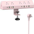 Jgstkcity Desk Clamp Power Strip,45W Fast Charging Station,4 USB-C,4 USB-A,1200J Surge Protector,ETL Listed,1875W Extension Cord,Multiple Outlets for Home, Office (Pink, 10 FT Cable)