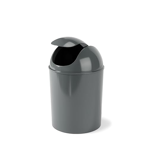Umbra 1.25 Gallon Mini Waste Can with Removable Swing-Top Lid - Small Garbage Bin for Kitchen, Bathroom, Bedroom, Office - Compact Trash Can Fit Under Tables & Counters - Dark Grey