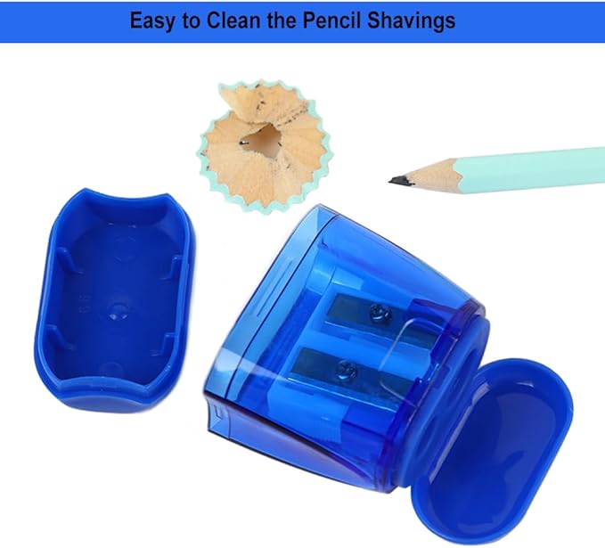 Colored Manual Pencil Sharpeners in Bulk, BOPART 24pcs Small Handheld Pencil Sharpener Dual Holes with Lid for Kids Adults at Classroom School Office Home (4Pcs Sharpeners - D)