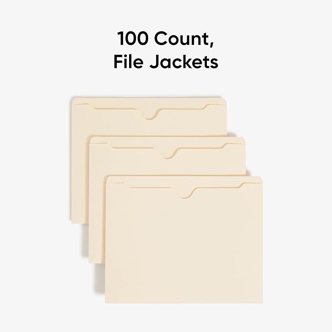 Smead File Jacket, Reinforced Straight-Cut Tab, Flat-No Expansion, Letter Size, Manila, 100 per Box (75500)