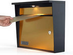Solar Wall Mount Mailbox for Outside - Auto LED Light at Dusk, Large Locking Mail Box (13 x 3.7 x 12.2 Inches) with Key, Secure Metal Mailboxes for House Outside, Waterproof & Rust-Proof