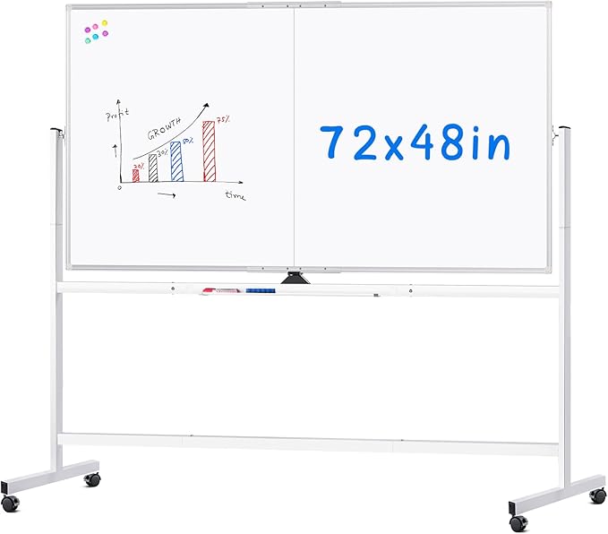 maxtek Rolling Whiteboard, 72x48 Large Double-Sided White Board Dry Erase on Wheels, Giant Magnetic White Board Standing for Office, School, Home Office, Homeschool(72 x 48)
