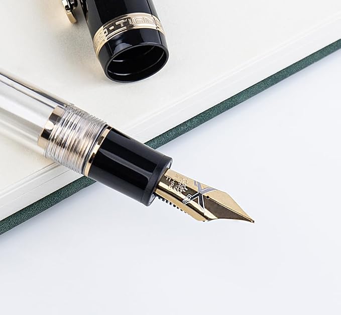 JINHAO 1935 Fountain Pen TIANDAO Series #8 Nib Ink Pen with Guitar-Shaped Clip and Ink Converter (F Nib 0.5mm, Black)