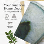 Nature's Decorations Agate Bookends - A+ Quality Green Geode with Non-Skid Rubber Bumpers for Shelves, Office, Home Decor, Heavy Duty Cute Stone (3-4 LB)