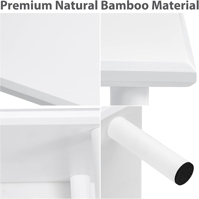 ROCDEER Bamboo Dual Monitor Stand Riser White, Desk Monitor Riser for 2 Monitors, Supports for PC Computer Monitor, Printer, Heavy TV Riser up to 300 lbs, White