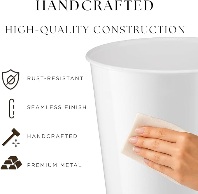 Monarch Abode Metal Bathroom Trash Can – Waste Basket for Bedroom, Office Desk, & Dorm, Handcrafted, Durable Decorative White Small Trash Can Bathroom Garbage Bin Wastebasket