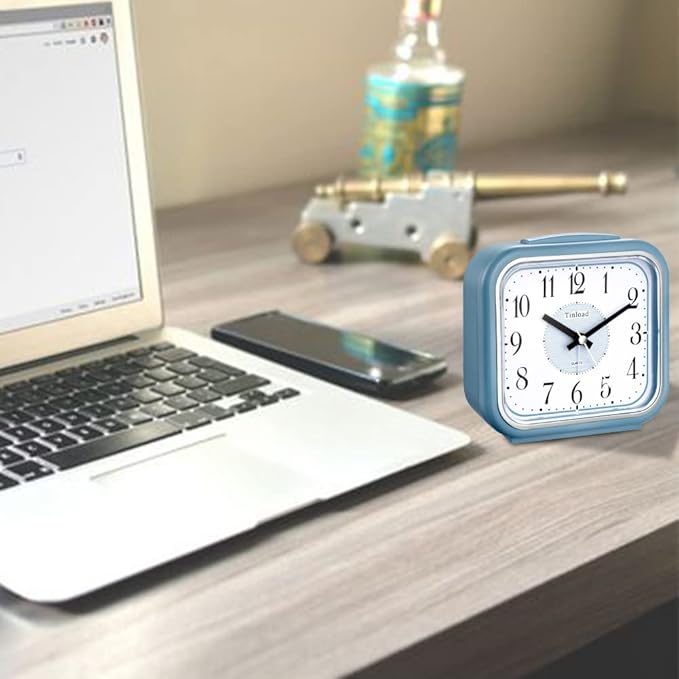 Tinload 5.5" Large Analog Alarm Clock Silent Non Ticking, Gentle Wake, Beep Sounds, Increasing Volume, Battery Operated Snooze and Manual Light, Easy Set
