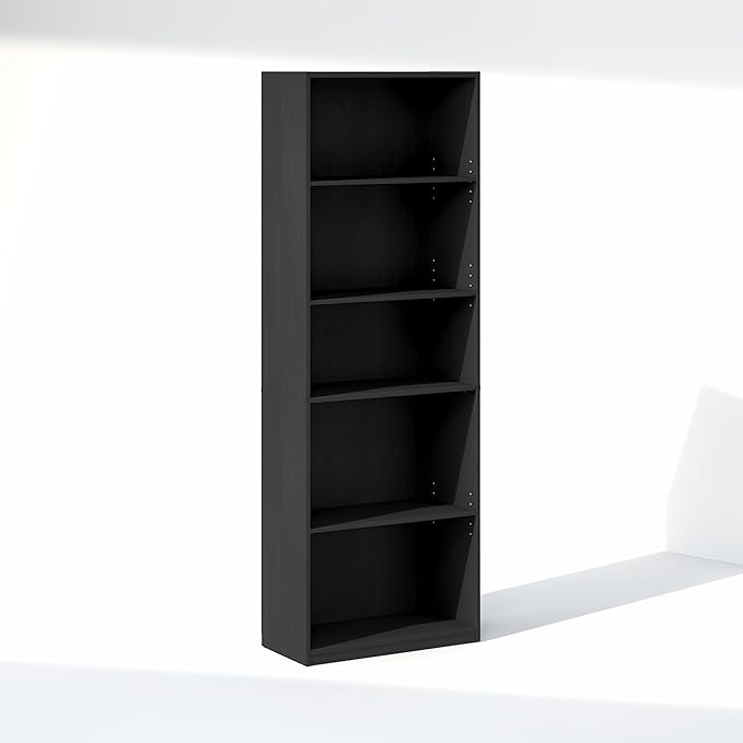 Furinno GEHRY DVD Shelf, 5-Tier CD Rack, Media Shelf with Adjustable Shelves, DVD Storage Cabinets for CD Blueray Game Disc, Easy Assembly, for Living Room, Home Office, Blackwood