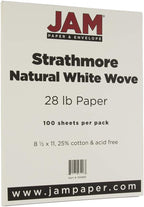 JAM PAPER Strathmore 28lb Paper - 105 gsm - 8.5 x 11 - Natural White Wove - 500 Sheets/Pack
