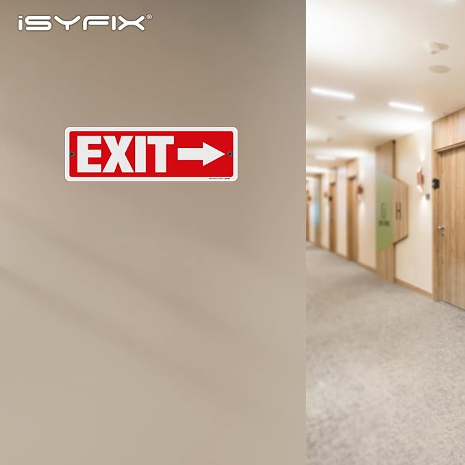 iSYFIX Exit Signs 12 Pack 12x4 Inch with Directional Right Arrows - Rust Free Aluminum, Laminated for UV, Weather, Scratch Resistance - Ideal for Offices, Schools, Theaters, Restaurants