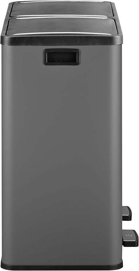 The Step N' Sort 18.5 Gallon Extra Large Capacity, Soft-Step, Dual Trash and Recycling Bin with Removable Inner Bins, Grey