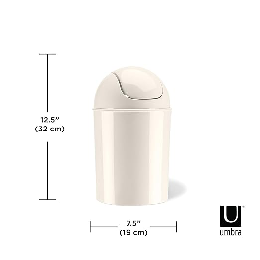 Umbra 1.25 Gallon Mini Waste Can with Removable Swing-Top Lid - Small Garbage Bin for Kitchen, Bathroom, Bedroom, Office - Compact Trash Can Fit Under Tables & Counters - Linen