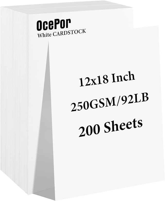 OcePor 200 Sheets White Cardstock 12” x 18”, 92lb/250gsm Black Card Stock, Thick Card Stock Paper, Heavy Cardstock Paper for Printer, Resume, Scrapbooks, Art, Crafts, Business Cards