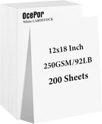 OcePor 200 Sheets White Cardstock 12” x 18”, 92lb/250gsm Black Card Stock, Thick Card Stock Paper, Heavy Cardstock Paper for Printer, Resume, Scrapbooks, Art, Crafts, Business Cards