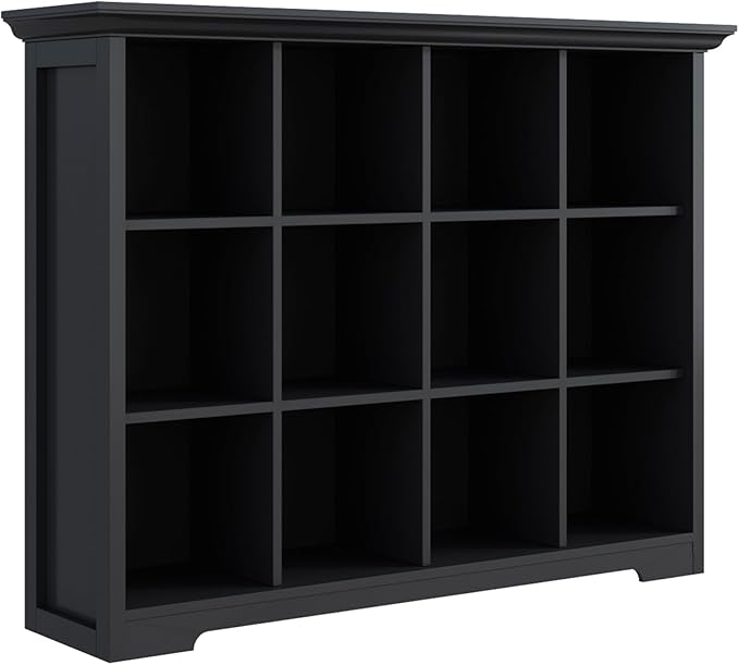 OSCHF Cube Storage Bookcase with Base - Wooden 3 Tiers Floor Standing Open Shelf Cabinet for Home and Office, 12-Cube Lattice Bookshelf, Black