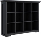 OSCHF Cube Storage Bookcase with Base - Wooden 3 Tiers Floor Standing Open Shelf Cabinet for Home and Office, 12-Cube Lattice Bookshelf, Black