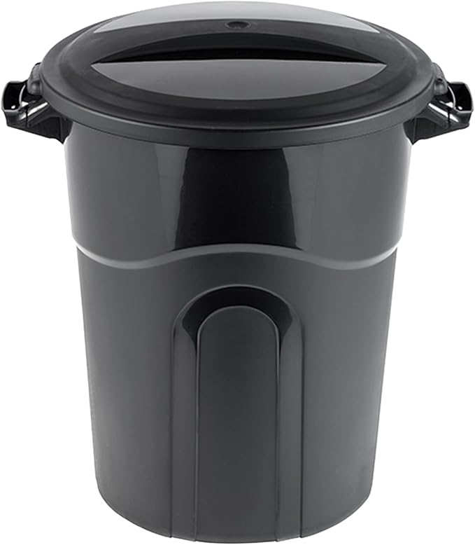 United Solution 20 Gallon Round Waste Container, Black, Easy to Carry Garbage Can with Sturdy Construction, Pass-Through Handles & Attachable Click Lock Lid, Indoor or Outdoor Use, 2-Pack, (TI0087)