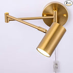 Ahaloye Gold Plug in Wall Sconces Set of 2, Modern Swing Arms Wall Lamp with Plug-in Cord Adjustable Wall Light for Bedroom Living Room (Light Source Included)