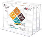 NIUBEE Acrylic Sign Holder 8.5x11 Inches 3 Pack Horizontal, T Shape Double Sided Clear Frames, Plastic Paper Flyer Display Holder, Document Menu Table Stand for Office, Store -Landscape