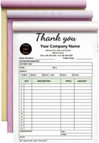 Custom Carbonless Sales Invoice Form Books for Small Business, Personalized NCR 3-Part Receipt Book with Carbon Copies, Cover Add Company Name, Address and Number Printed