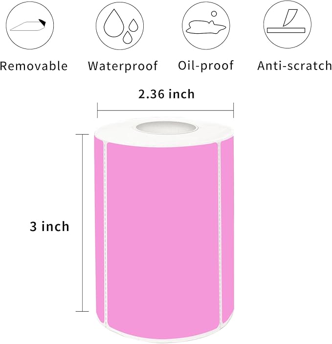 2×3 Inch Pink Removable Thermal Labels,Writeable,Removable,Thermally Printable,300 Sheets per Roll with Perforated Lines