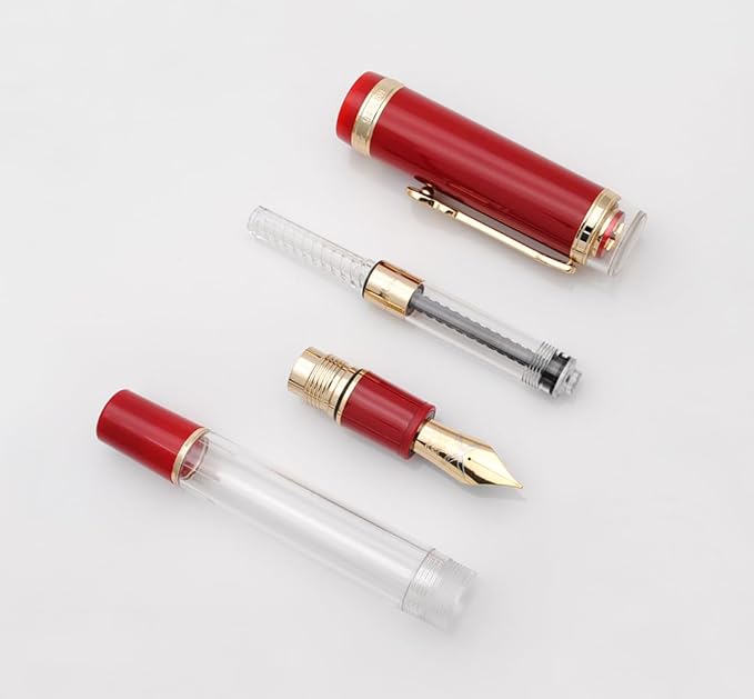JINHAO 1935 Fountain Pen TIANDAO Series #8 Nib Ink Pen with Guitar-Shaped Clip and Ink Converter (M Nib 0.7mm, Red)