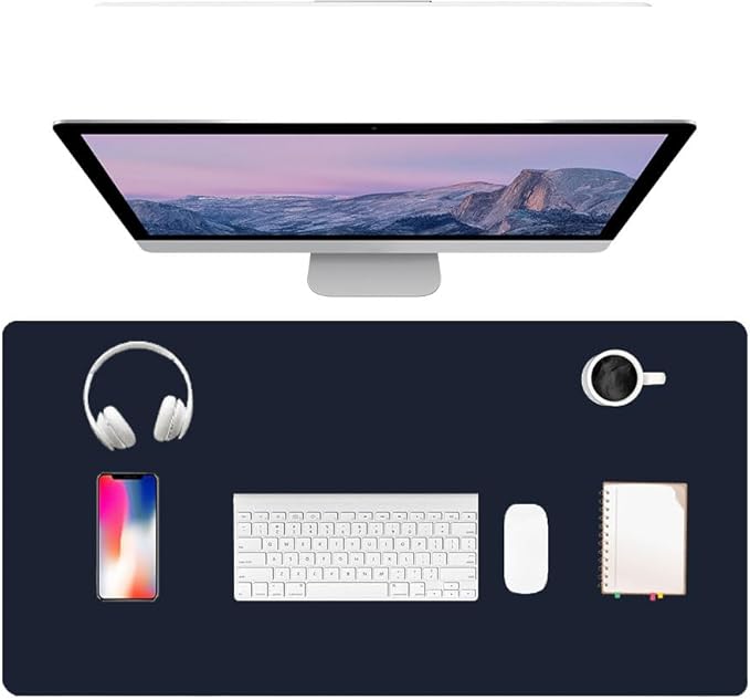 PU Leather Desk Pad Protector Gaming Mouse Pad Non Slip Desk Mat for Keyboard and Mouse Waterproof Desk Writing Pad for Office and Home Desk Accessories(Dark Blue, 35.4 * 17.7)