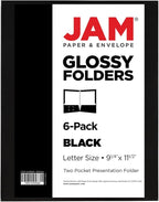 JAM PAPER Laminated Two Pocket Glossy School Folders - Letter Size - High Gloss Black - Bulk 25/Pack