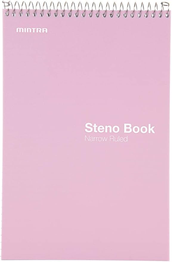 Mintra Office Steno Books - (Pastel 8PK - Lavender, Sage, Salmon, Spring Pink) - Poly Cover, Narrow Ruled Paper, 6" x 9", 100 sheets for Writing Notes for school, office, 6x9 steno notepad, top bound spiral (8 PACK)