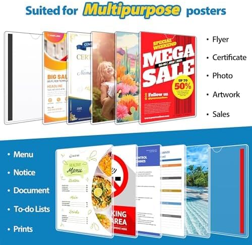 Magnetic Sign Holder Wall Mount 8.5 x 11, Plastic Door Display Frame for Fridge Window, 2Pack