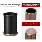 LEASYLIFE 8L/2.1GAL Modern Metal Waste Bin with Realistic Wood Texture,Built-in Bag Holder,Open-Top Trash Bin for Bathroom,Home,Office,Living Room (2.1gal Round)