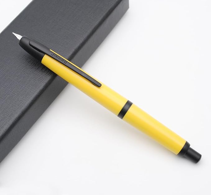 JINHAO 20 Press Fountain Pen, Retractable Capless Resin Pen with Ink Converter (F Nib 0.5mm, Lemon Yellow - Black Clip)