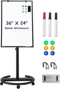 TSJ OFFICE Mobile Whiteboard Standing - 36 X 24 Inches Magnetic Rolling White Board, Height Adjustable Dry Erase Board on Wheels with Flip Chart Hooks, Black
